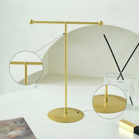 T-Shaped Jewelry Stand Tabletop Necklace Holder Bracelet Display Stand Gold-Tone Jewelry Display with Round Base Metal for Women