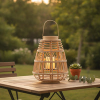 Battery-Powered Rattan Lantern Woven Lantern with Electronic Candle Tabletop Lanterns Decorative for Living Room, Bedroom