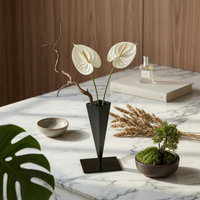 Iron Vase with Square Base Modern Triangular Vase Contemporary Vessel for Aesthetic Minimalism Advocates, Florists, Entryway, Hotel