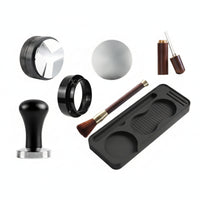 7 Pieces Matte Black Portafilter Set Storage Tray Espresso Tamper Set Molded Compartments Coffee Tool Kit Knurled