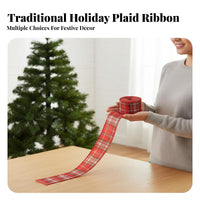 Vintage Design Christmas Burlap Ribbon Easy to Shape Wired Plaid Ribbon Multi-Purpose for DIY Enthusiasts, Home Decorators, Gift Wrapping