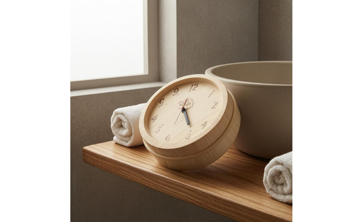 Heat Resistant Sauna Wall Clock Natural Wood Wooden Sauna Clock Arabic Numerals Timepiece Red Second Hand for Steam Room