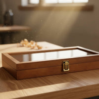 Wooden Box with Clear Lid Metal Latch Closure Wood Box with Glass Top Craft Supply Sleek Polished Finish for Collectors
