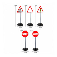 5 Pieces Freestanding Road Sign Models Safety Toy Road Signs with Bases Realistic Toy Traffic Signs Sturdy for Teachers, Toddlers, Playroom