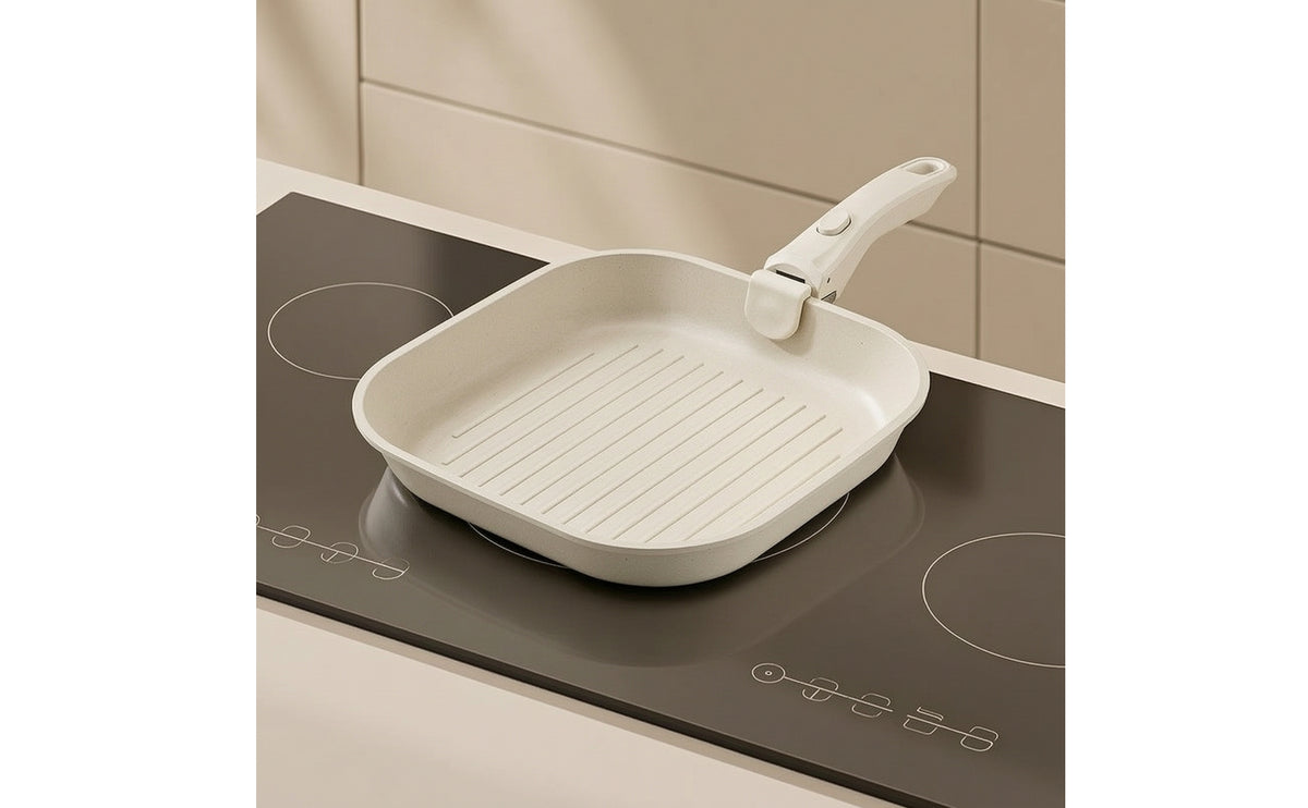 Induction Compatible Square Grill Pan Nonstick Pan with Detachable Handle Space-Saving Square Skillet Compact for Rv Owners, Campers, Small Kitchens, Camping