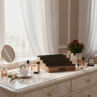 Stepped Display Rack with Drawer Wooden Perfume Stand Rectangular Cosmetic Display Stand for Dresser