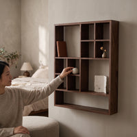 Wall-Mounted Wooden Shelf Space-Saving Wooden Shelf with Compartments Decorative Display Rack for Bedroom, Study