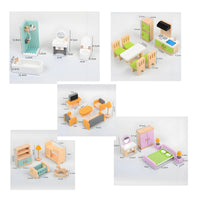 Pastel Miniature Wooden Furniture Set Smooth Wooden Dollhouse Furniture Rounded Edges Dollhouse Accessories Block-Like