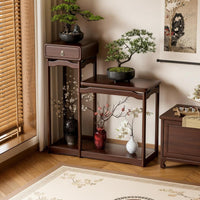 Traditional Asian Aesthetic Oriental Aesthetic Pedestal Floor-Standing Tall Oriental Accent Table with Drawer Sturdy Construction Plant Stand 2-Tier Design for Homeowners, Interior Decorators, Art Enthusiasts, Living Room, Balcony, Bedroom, Entryway