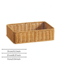 Hand Woven Tray Basket Rounded Edges Rattan Storage Basket Light Brown