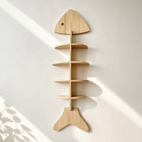Wooden Fishbone Wall Shelf Sculptural Fishbone Wall Shelf Space-Saving Organizer for Living Room, Bedroom