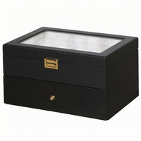 Matte Black Watch Storage Box Gold-Tone Clasp Watch Display Case Padded Interior
