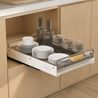 Stainless Steel Pull-Out Dish Drying Rack, Under-Mount Dish Rack for Bowls and Dishes, Milk White Dish Drainer 42x30x9cm