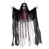 Seasonal Decor Eerie Hanging Doll Hooded Specter Doll Tattered Material Sound-Activated