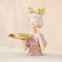 Decorative Deer Figurine with Tray Sculpted Deer Statue with Tray Attractive Tabletop Organizer Beautiful for Entryway, Dresser, Vanity