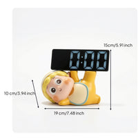 Decorative Clock with Figurine Base Cartoon Mirror Digital Clock Compact Mini for Entryway