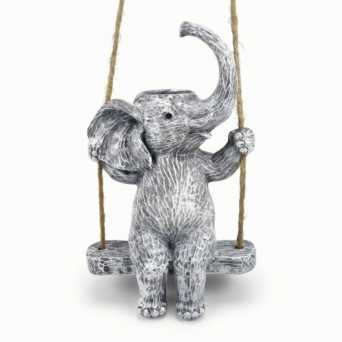 Resin Elephant Planter Gray and White Swing Seat Planter Easy to Hang Outdoor Decoration