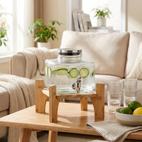 Glass Water Dispenser with Metal Stand, Square Juice Dispenser with Tap, Light Luxury Style Drink Dispenser for Party and Kitchen Cold Water Use