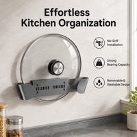Wall-Mounted Pot Lid Holder, No-Drill Pan Lid Organiser, Saucepan Lid Storage for Cabinet Door, Space-Saving Kitchen Solution