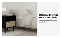 Nordic and design Rattan Drawer Cabinet Minimalist woven-rattan Drawer Side Table Woven Front Nightstand sturdy Wood Legs for Apartment Dwellers, homeowners, Students, Bedroom, Living Room, Small areas, Office