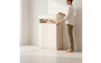 Multi-Layer Design Modern Shoe Rack Cabinet Built-in Accent Light Entryway Storage Bench for Balcony