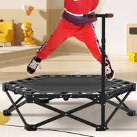 Anti-Slip Feet Adjustable Handlebar Mini Trampoline Silent Bouncing Foldable Exercise Trampoline with Handle 450 Lbs Weight Capacity Portable Jumping Bouncer with Stability Bar Easy Assembly for Children