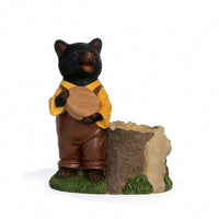 Bear Figurine with Planter Rustic Bear Planter Yard Art Woods Weather-Resistant for Gardeners, Patio, Courtyard