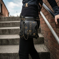 Waist Bag with Pouch Steampunk Waist Bag with Chain Gothic Hip Pouch for Concertgoers, Bikers, Festivals, Streetwear