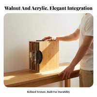 LP Album Storage Box Clear Acrylic Panels Wooden LP Album Box Retro Design
