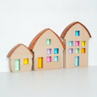 3 Pieces Wooden Blocks with Acrylic Openings Translucent Decor Colorful Decoration for Desktop, Nursery
