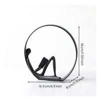 Human Figure Sculpture Compact Sculpture with Circular Hoop Creative Thinker Statue for Simplicity Lovers