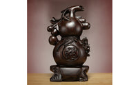 Gourd with Pedestal Traditional Wooden Gourd Solid Wood Wooden Ornament for Tabletop, Living Room, Office