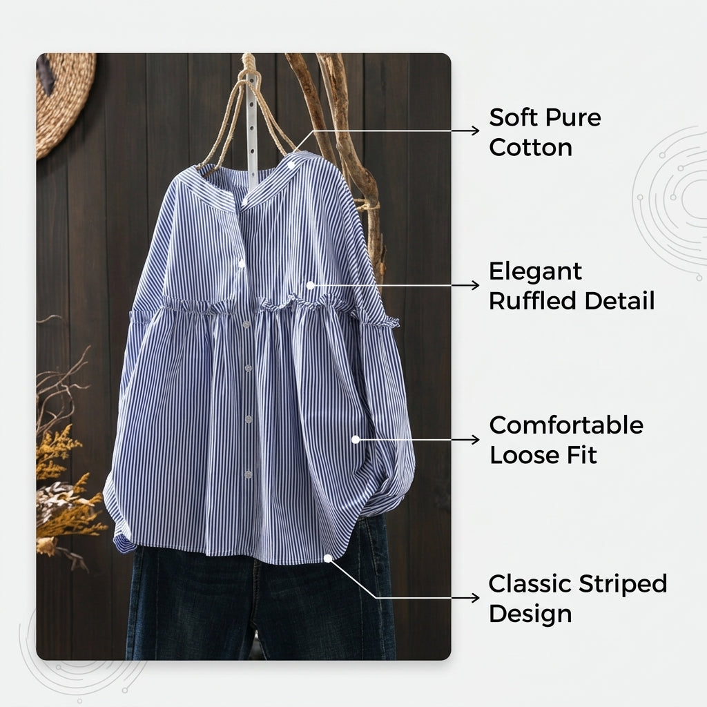Shirts for Women UK with Ruffle Trim and Puff Sleeves, Oversized for Office and Business Casual, Button Front Blouse