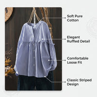 Shirts for Women UK with Ruffle Trim and Puff Sleeves, Oversized for Office and Business Casual, Button Front Blouse
