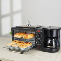 3-in-1 Breakfast Machine Non-Stick 3-in-1 Breakfast Station Toaster Oven with Coffee Maker Easy-to-Use Appliance Simple Controls