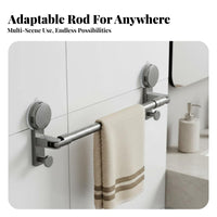 Drillno-Drill Installation Extendable Suction Cup Rod Adjustable Length Towel Holder Waterproof Bathroom Fixture Multi-Purpose for Renters, Homeowners, Families, Laundry Room, Kitchen, Closet, Window Frame