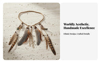 Feather Headband Ethnic Design Tribal Feather Headdress Bohemian Hair Band Handmade Hippie Dream Net Headpiece Beaded