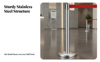 Retractable Belt Stanchion Heavy Duty Base Stainless Steel Queue Pole Sturdy Queue Line Barrier for Security Teams, Banks, Hotels, High-Traffic Areas
