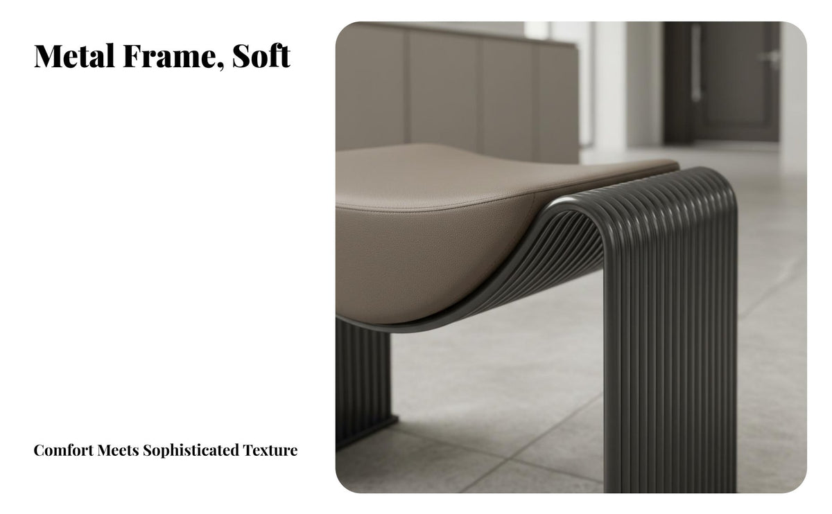 Light Luxury Design Waterfall Leg Stool Minimalist Aesthetic Ribbed Frame Saddle Stool Multi-Purpose Entryway Bench Soft Upholstery for Interior Decorators, Homeowners, Apartment Dwellers, Bedroom, Dressing Room, Cloakroom, Removeice