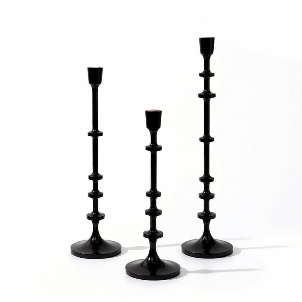 3 Pieces Taper Candle Holder with Round Base Black Taper Candle Holder Turned Decor for Brides