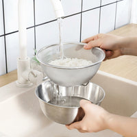 Kitchen Colander Bowl with Handles, Stainless Steel Double Layer Colander and Rice Washing Bowl, Modern Minimalist Style Vegetable Strainer