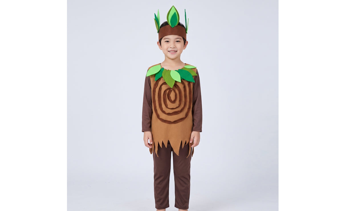 Three-Piece Tree Costume with Headpiece Leafy Tree Costume Long-Sleeve Apparel for Children, Halloween