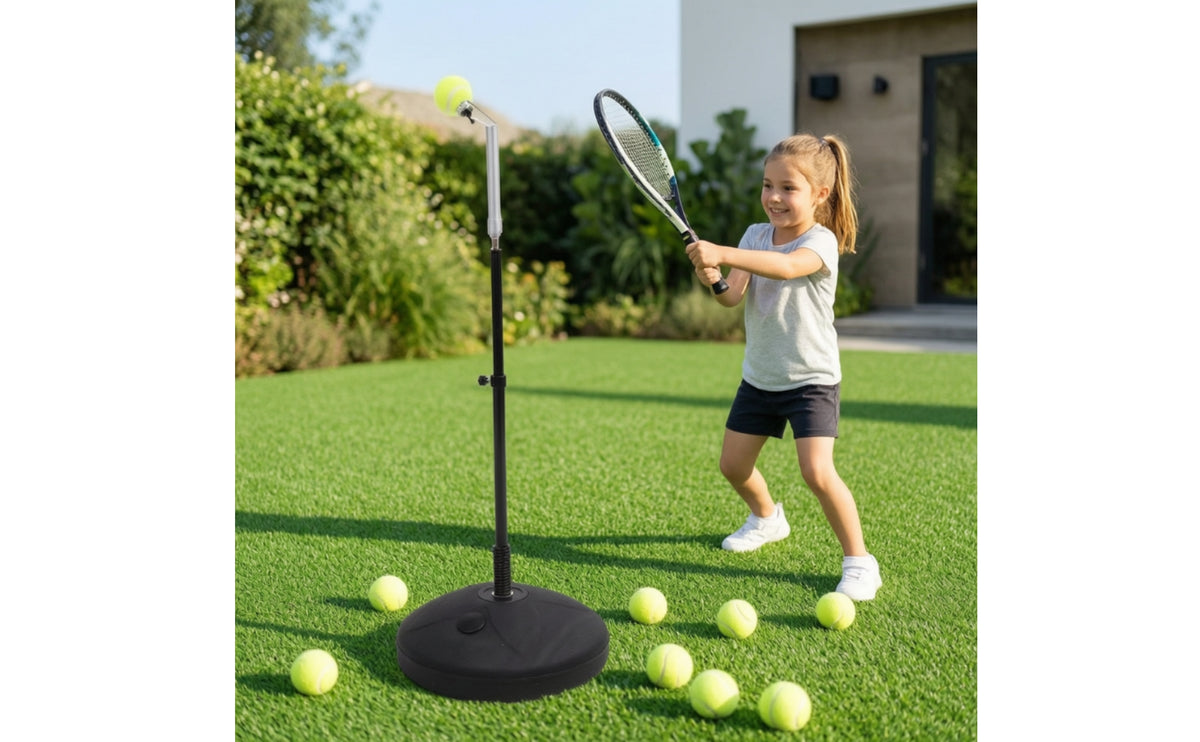 Height-Adjustable Solo Tennis Practice Aid Floor-Standing Tennis Practice Aid Portable Sports Equipment Weighted for Beginners, Backyard, Driveway, Home Court