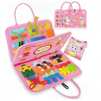 Zippered Three-Page Learning Bag Carrying Handles Felt Activity Bag Soft Material Felt Busy Book Flat-Open