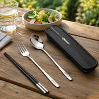 Cutlery Set for Kids, Spoon, Fork Set, Chopsticks and Spoon Set, Portable Cutlery Set, Stainless Steel, 19 Pieces