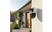 Two-Way Voice Outdoor Camera with Wall-Mount Bracket Waterproof Dual Lens Security Camera Power over Ethernet Weatherproof for Homeowners