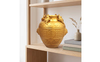 Brass Jar with Frog Figures Traditional Desktop Ornament Compact Vessel for Homeowners, Collectors, Display Shelf