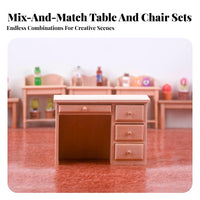 Realistic Design 1/12 Scale Study Desk Highly Detailed Wooden Dollhouse Desk Set Natural Wood Finish 1/12 Scale Office Furniture Fine Craftsmanship for Collectors, Hobbyists, Photography Props, Dioramas, Room Decoration