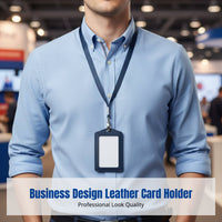 Leather Holder, Double-Sided Transparent ID Holder with Lanyard, Business Design, Customizable