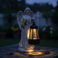Decorative Angel Figurine with Lantern Light-up Angel Statue Hanging Sculpture Solar-Powered for Patio